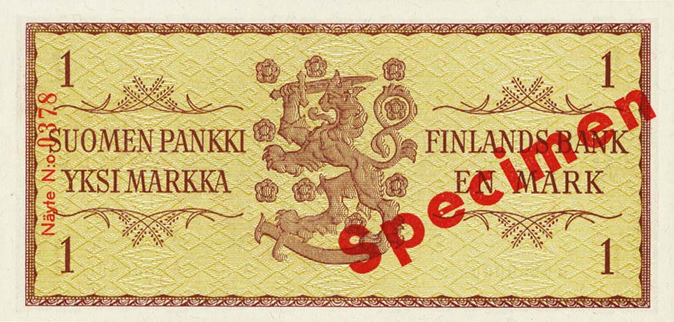 Back of Finland p98s: 1 Markkaa from 1963