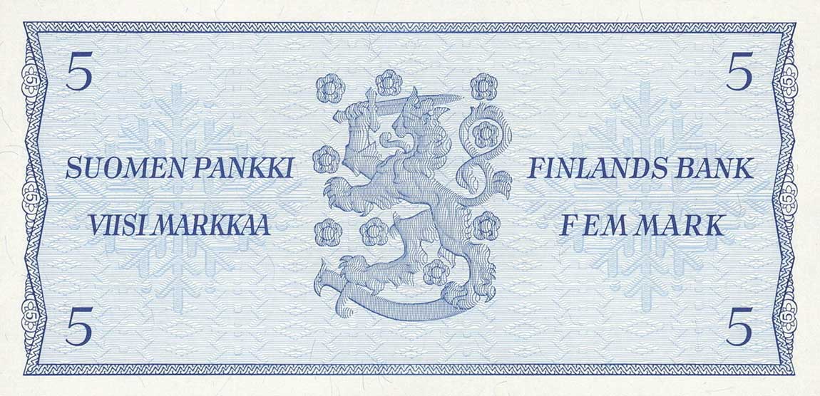 Back of Finland p99a: 5 Markkaa from 1963