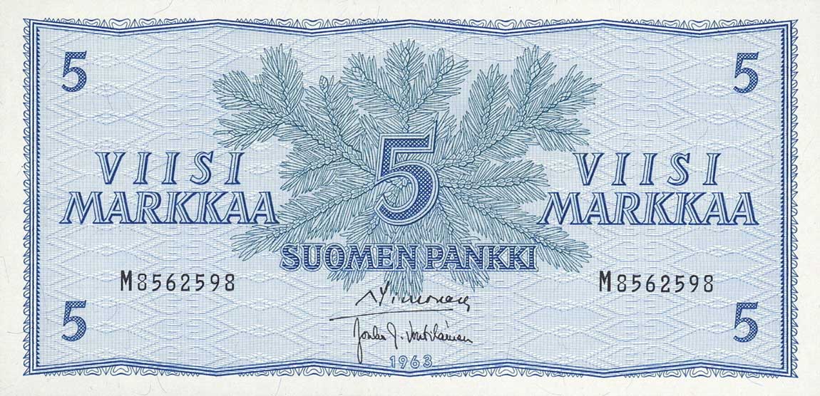 Front of Finland p99a: 5 Markkaa from 1963