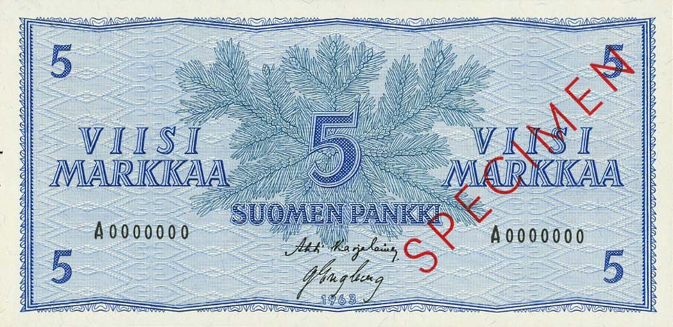 Front of Finland p99s: 5 Markkaa from 1963