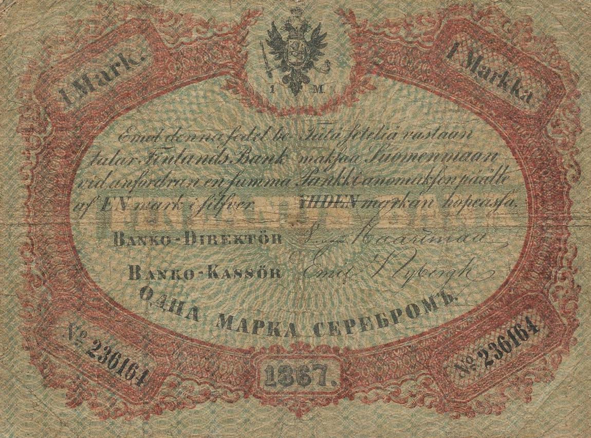 Front of Finland pA39Ab: 1 Markkaa from 1867