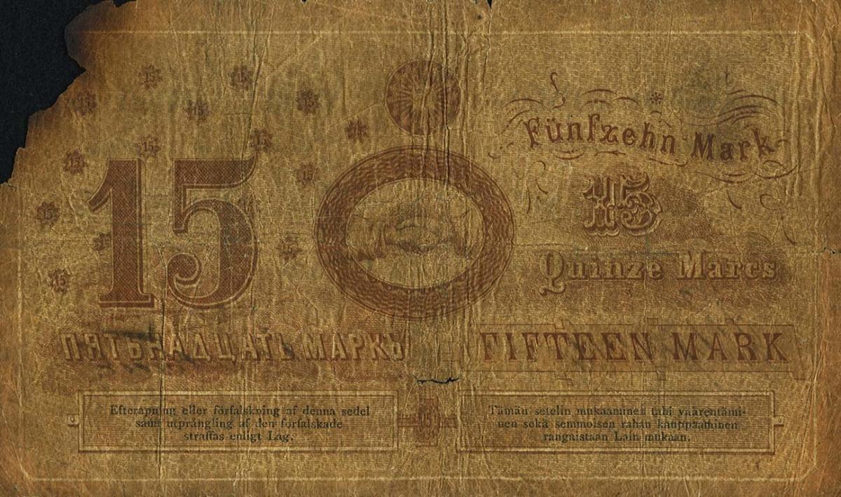 Back of Finland pS101: 15 Markka from 1866