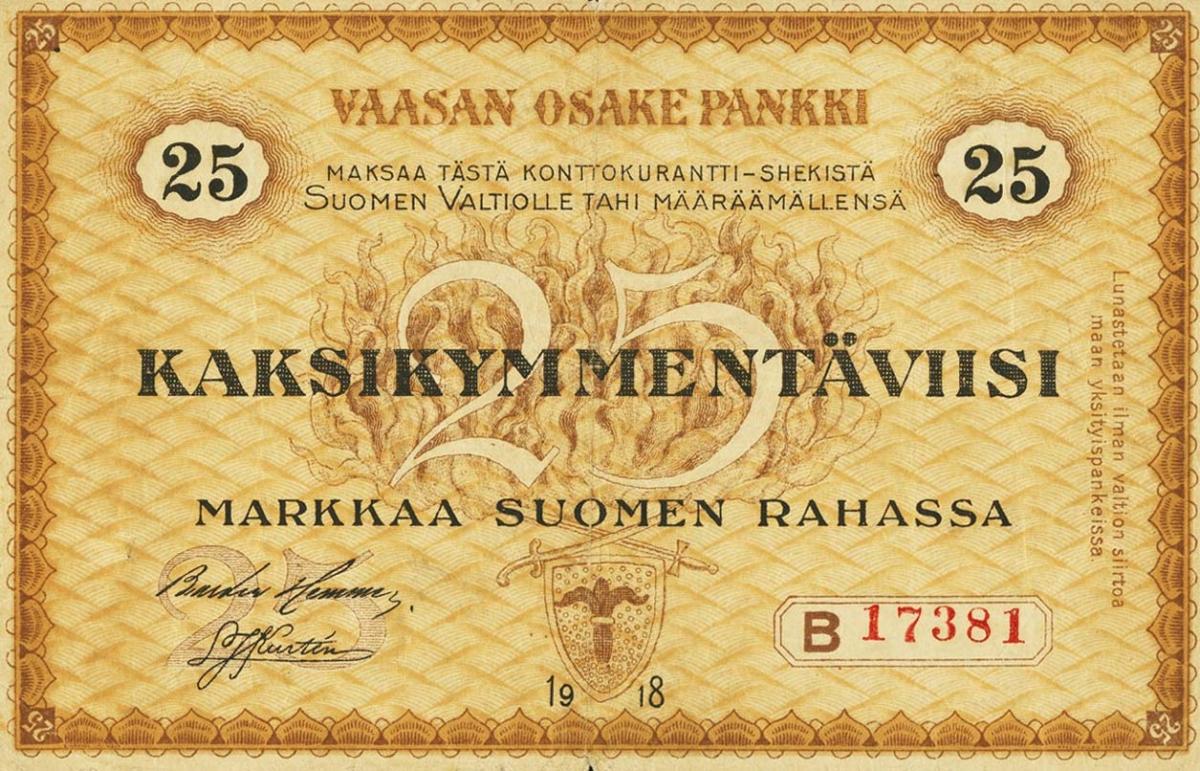 Front of Finland pS111: 25 Markka from 1918