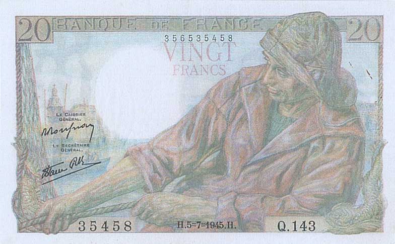 Front of France p100b: 20 Francs from 1945