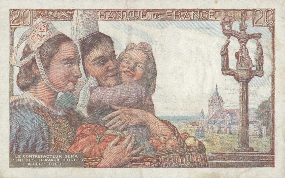 Back of France p100c: 20 Francs from 1948