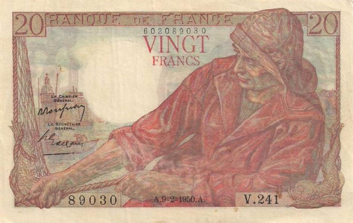 Front of France p100d: 20 Francs from 1950