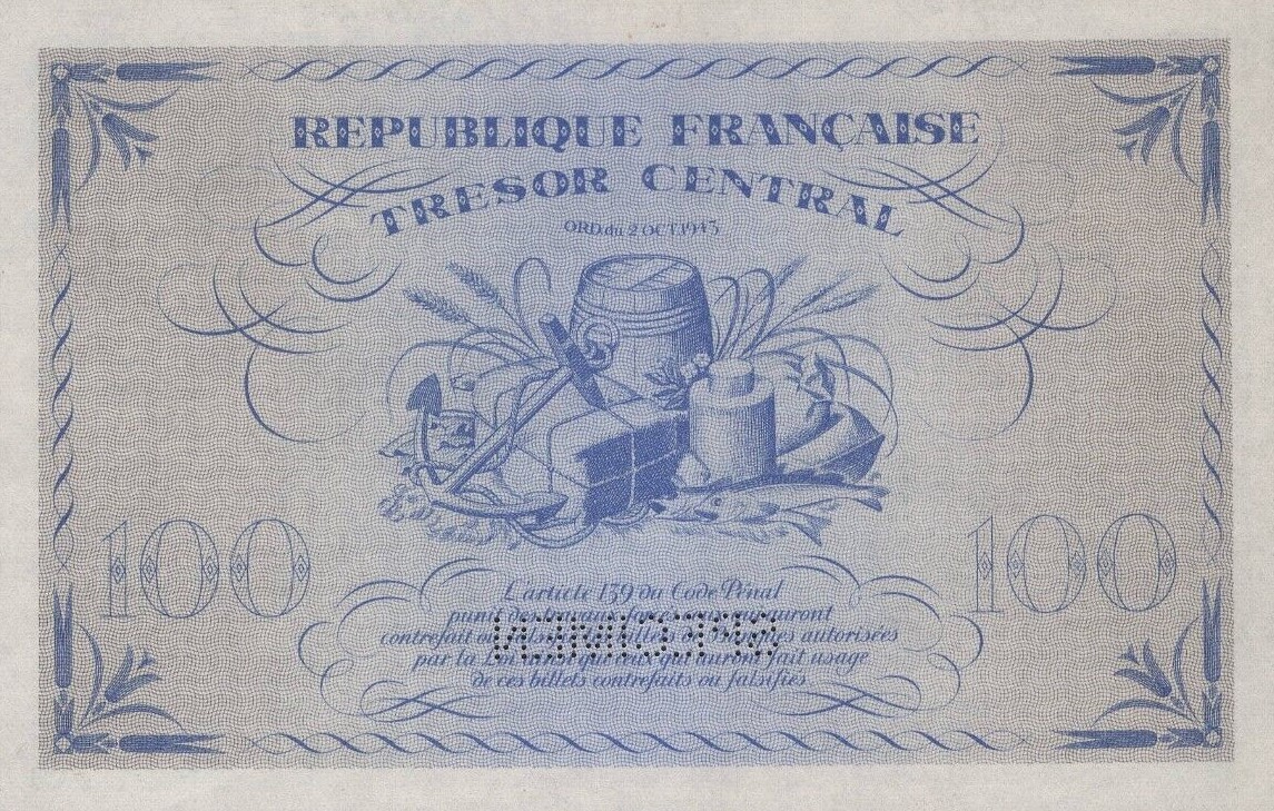 Back of France p105s: 100 Francs from 1943