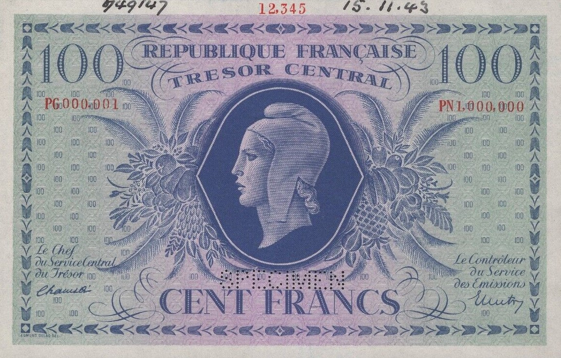 Front of France p105s: 100 Francs from 1943