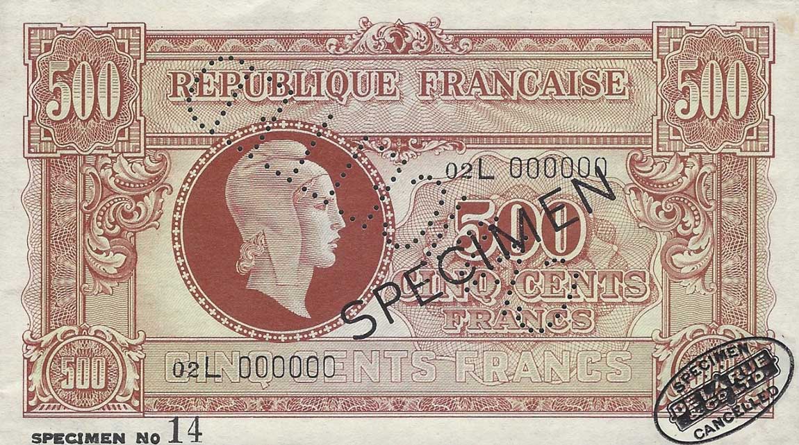 Front of France p106s: 500 Francs from 1944