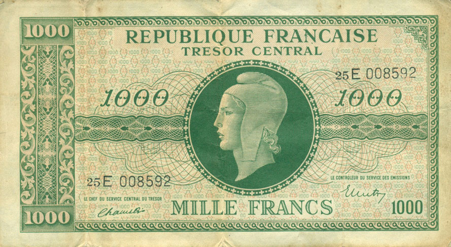 Front of France p107a: 1000 Francs from 1944