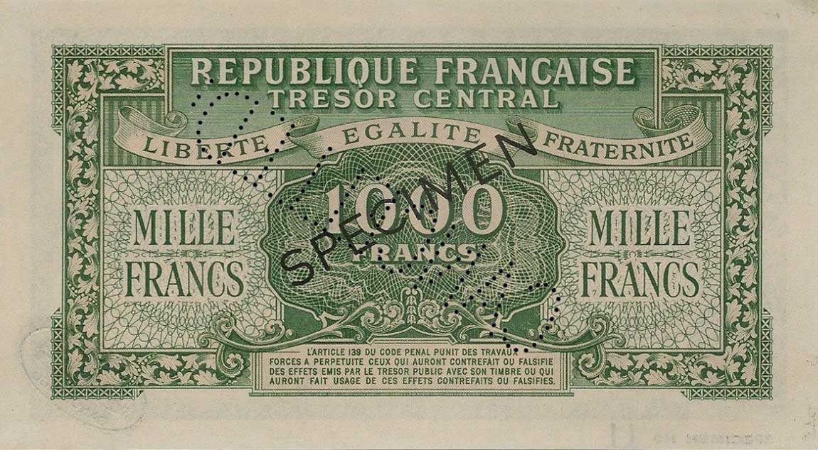 Back of France p107s: 1000 Francs from 1944