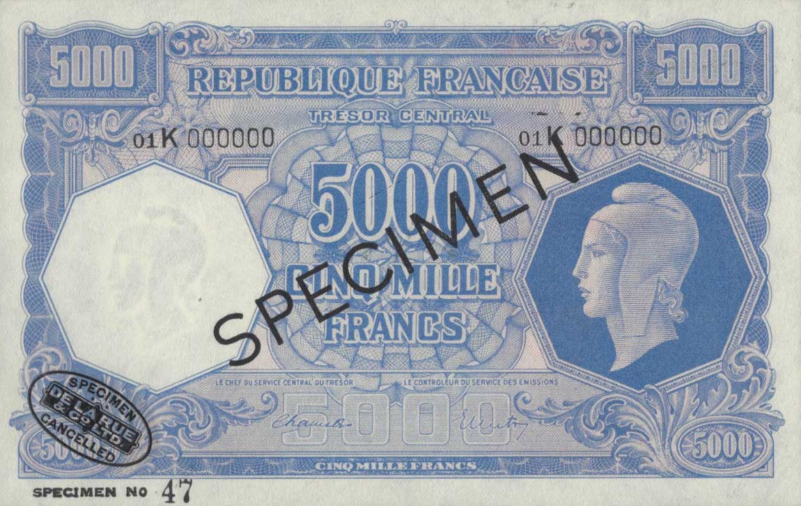 Front of France p109s: 5000 Francs from 1938