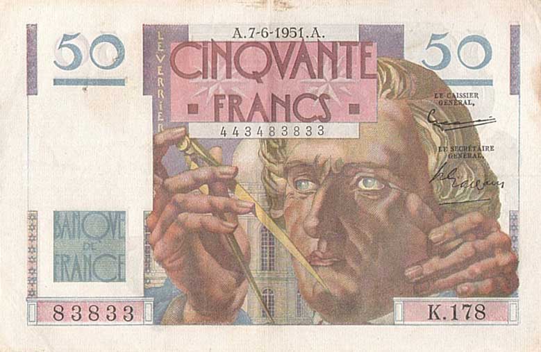 Front of France p127d: 50 Francs from 1951