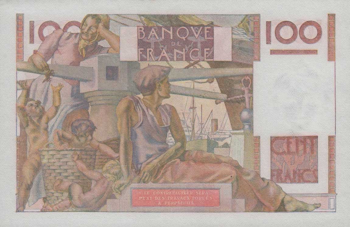 Back of France p128c: 100 Francs from 1950