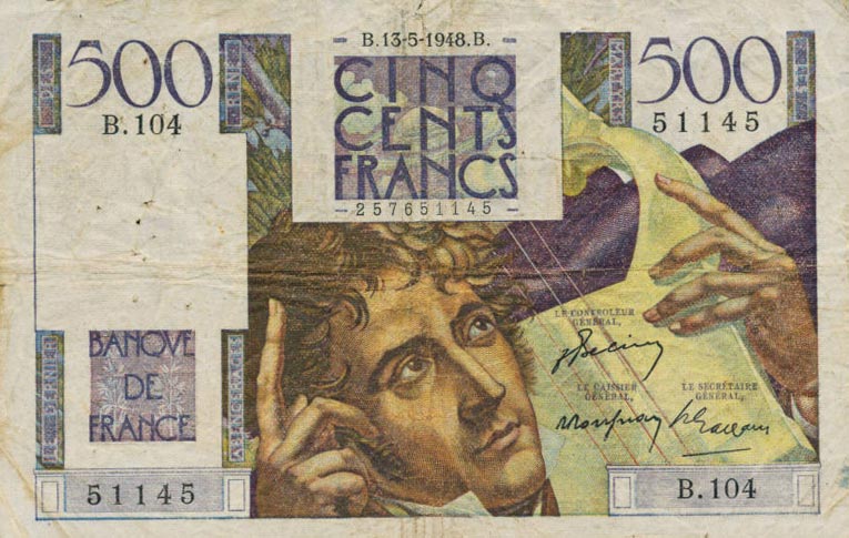 Front of France p129b: 500 Francs from 1948