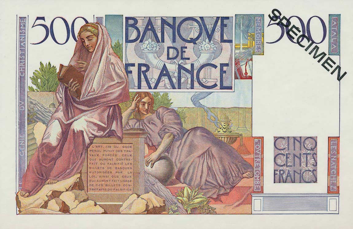 Back of France p129s: 500 Francs from 1945