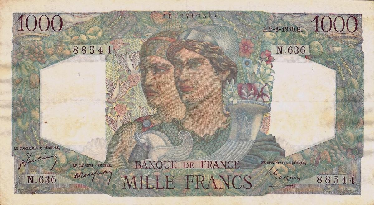 Front of France p130b: 1000 Francs from 1948