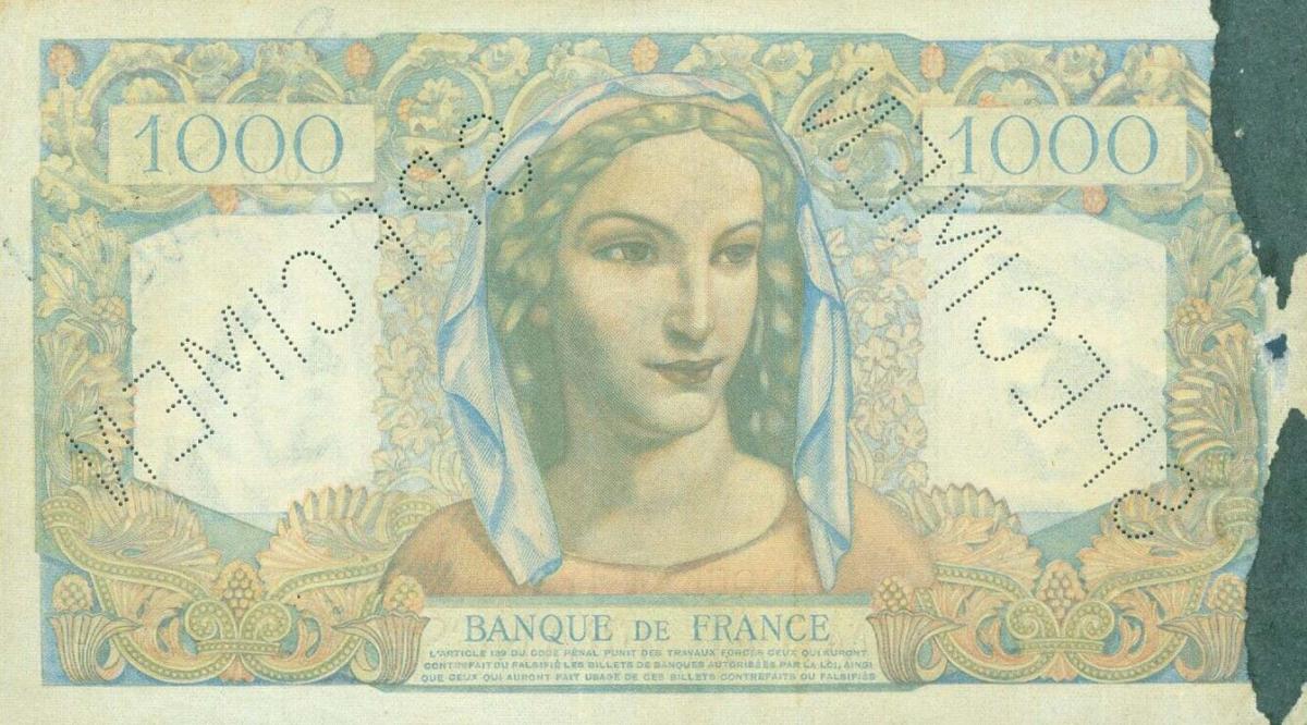 Back of France p130s: 1000 Francs from 1945