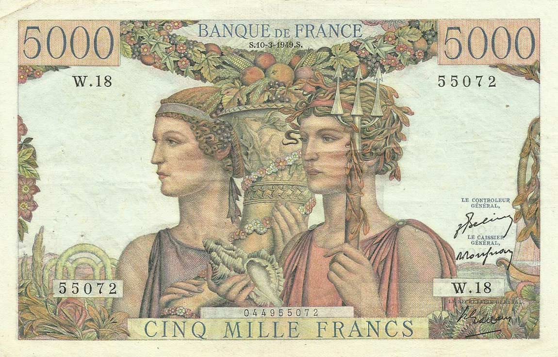 Front of France p131a: 5000 Francs from 1949
