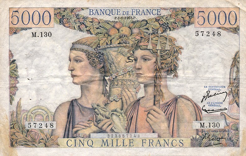 Front of France p131c: 5000 Francs from 1951