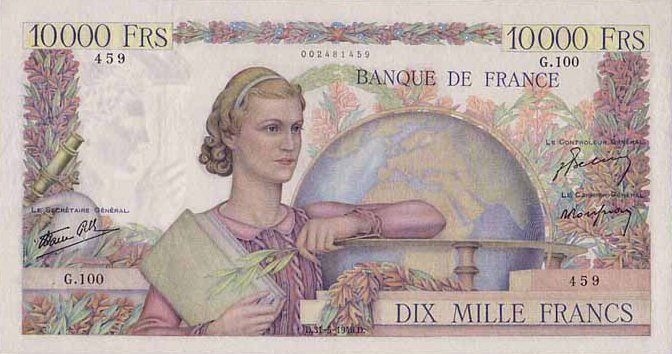 Front of France p132a: 10000 Francs from 1945