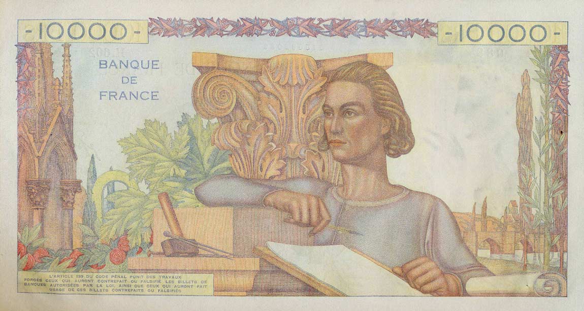 Back of France p132b: 10000 Francs from 1949