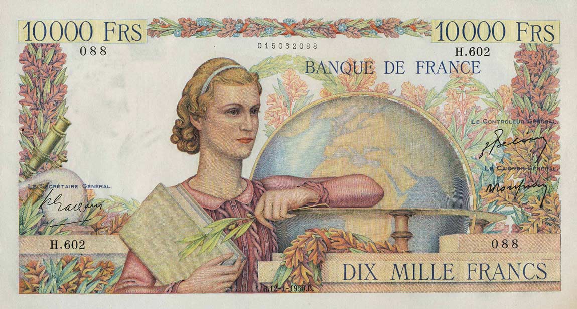 Front of France p132b: 10000 Francs from 1949