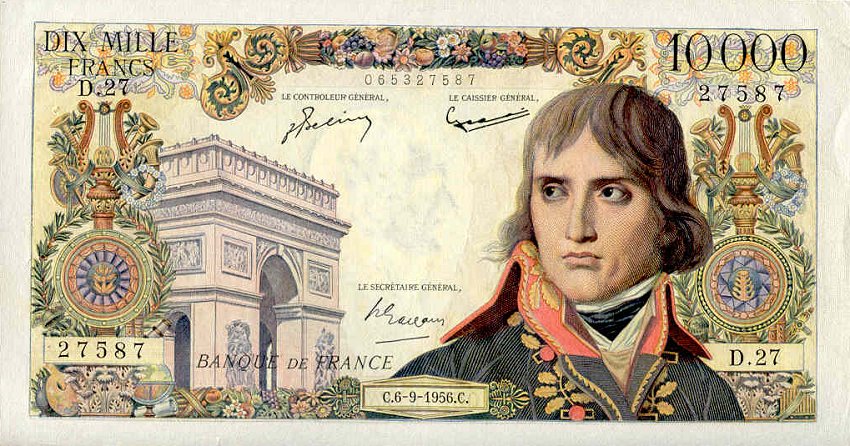Front of France p136a: 10000 Francs from 1955