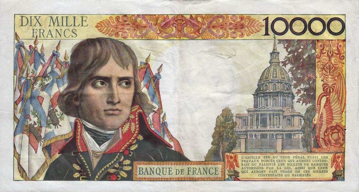 Back of France p136b: 10000 Francs from 1957