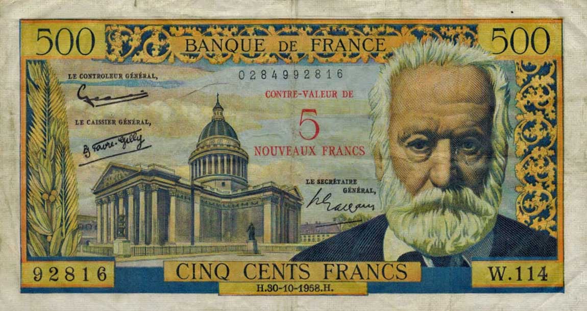 Front of France p137a: 5 Nouveaux Francs from 1958