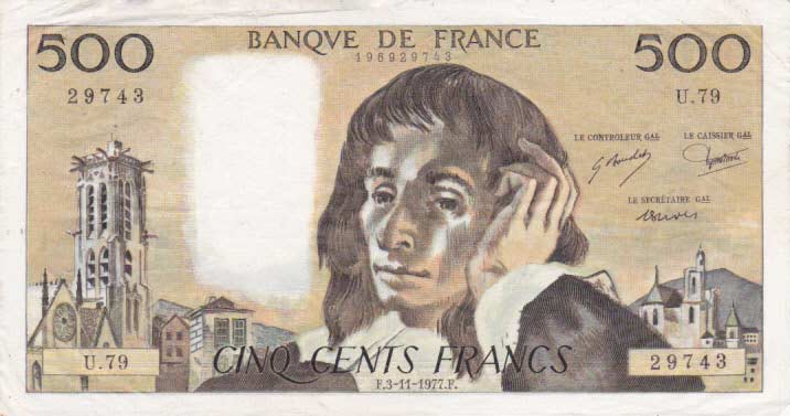 Front of France p156d: 500 Francs from 1976