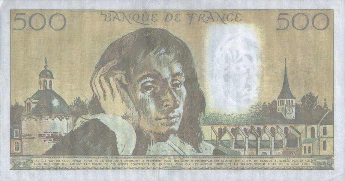 Back of France p156f: 500 Francs from 1987