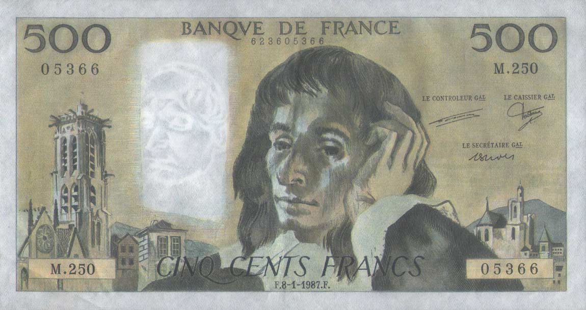 Front of France p156f: 500 Francs from 1987