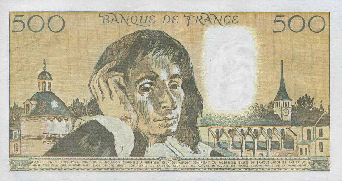 Back of France p156h: 500 Francs from 1990