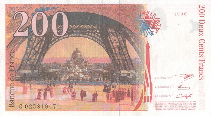 Back of France p159a: 200 Francs from 1995