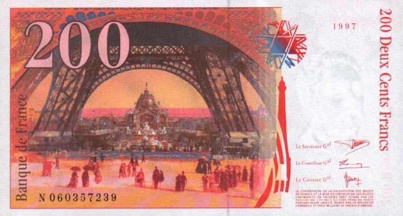 Back of France p159b: 200 Francs from 1996