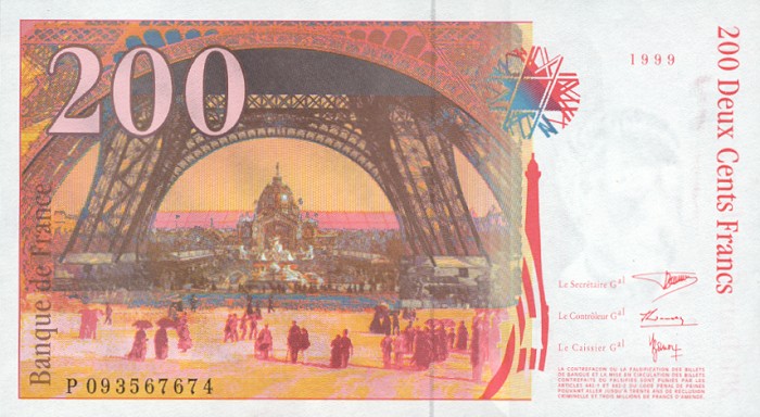 Back of France p159c: 200 Francs from 1999