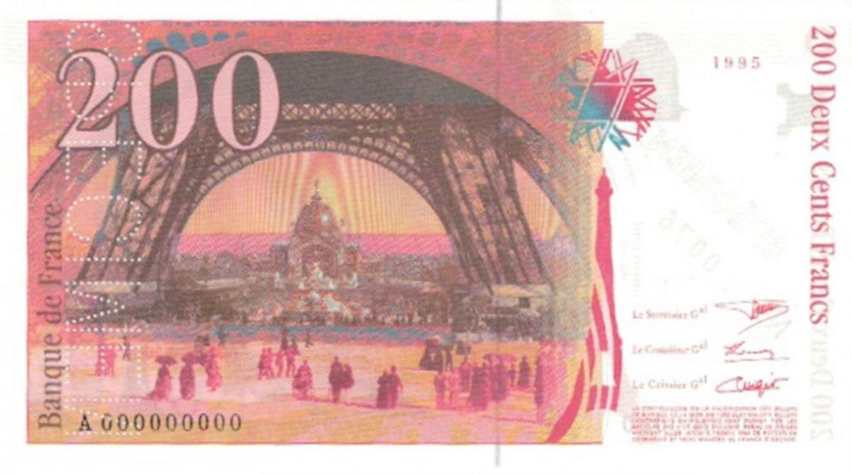 Back of France p159s: 200 Francs from 1995