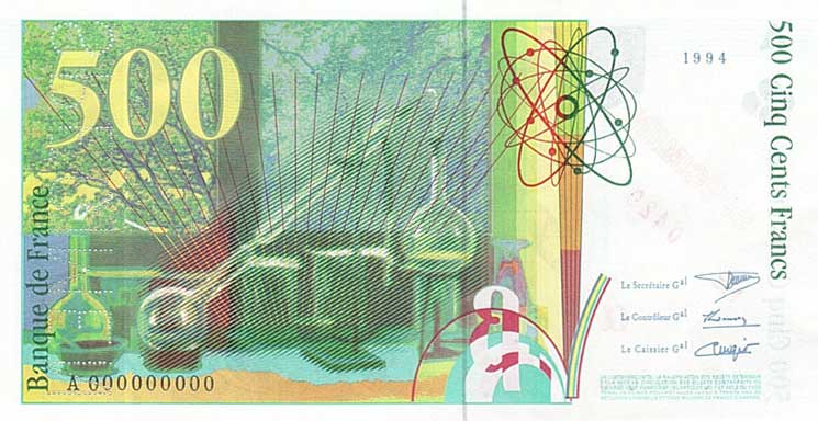 Back of France p160s: 500 Francs from 1994