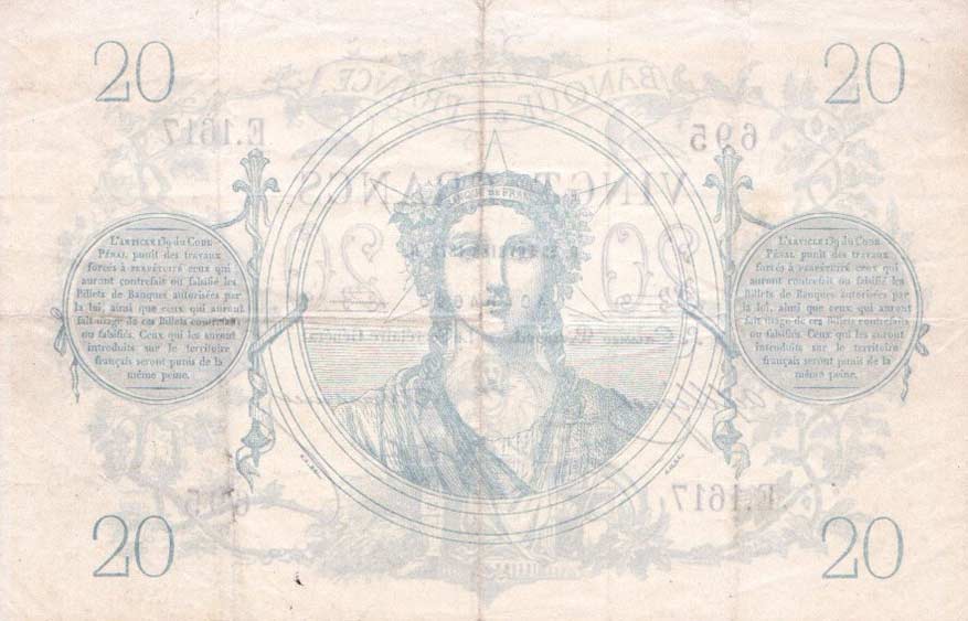 Back of France p55: 20 Francs from 1870