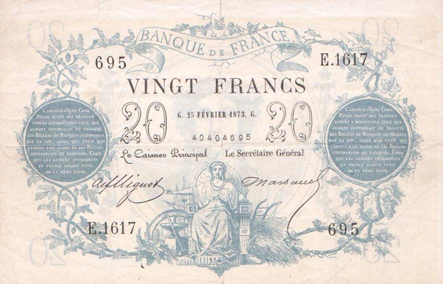 Front of France p55: 20 Francs from 1870