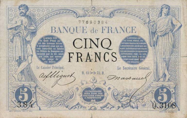 Front of France p60: 5 Francs from 1871