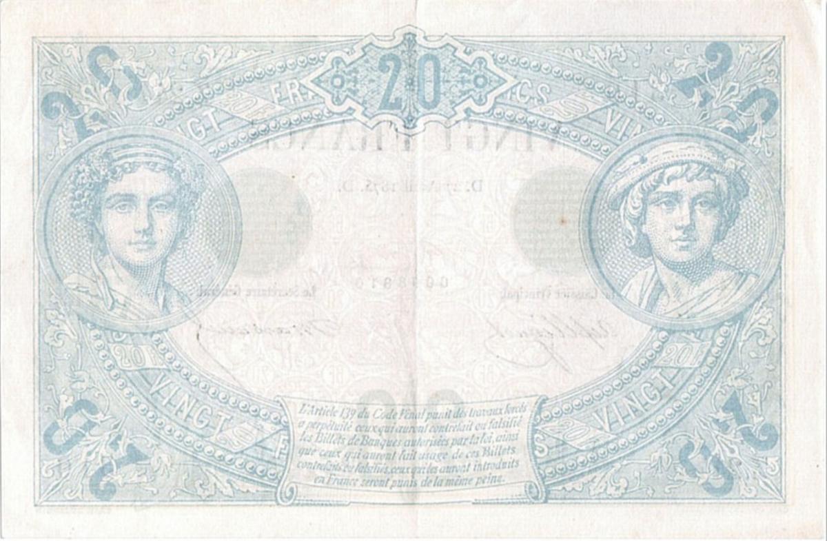 Back of France p61a: 20 Francs from 1874