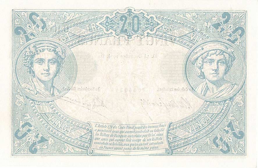 Back of France p61b: 20 Francs from 1904