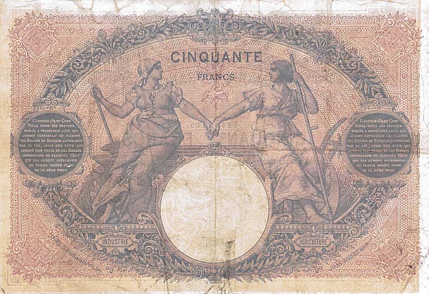 Back of France p64b: 50 Francs from 1890