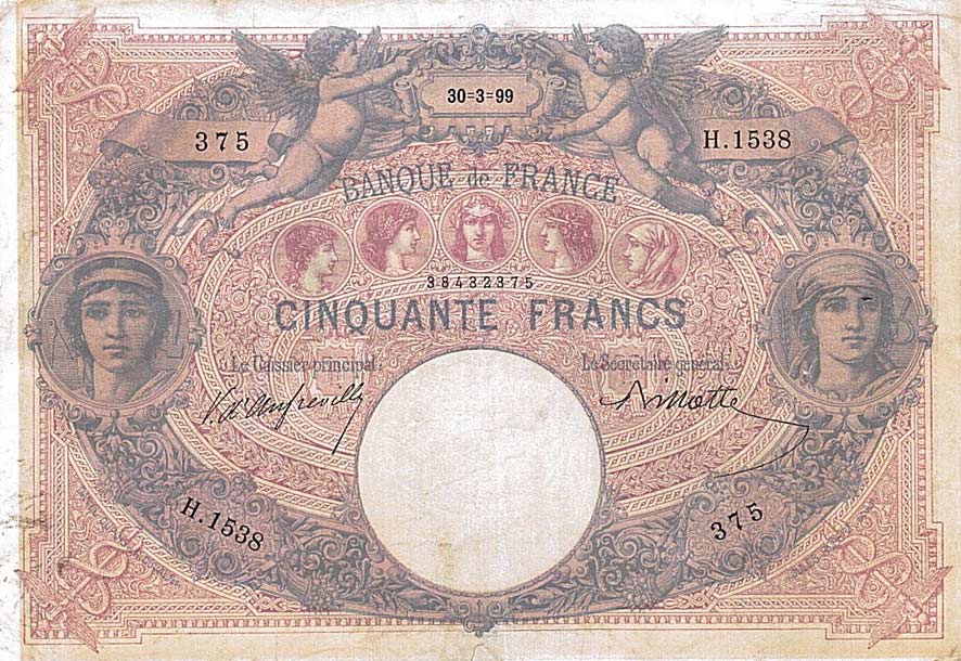 Front of France p64b: 50 Francs from 1890