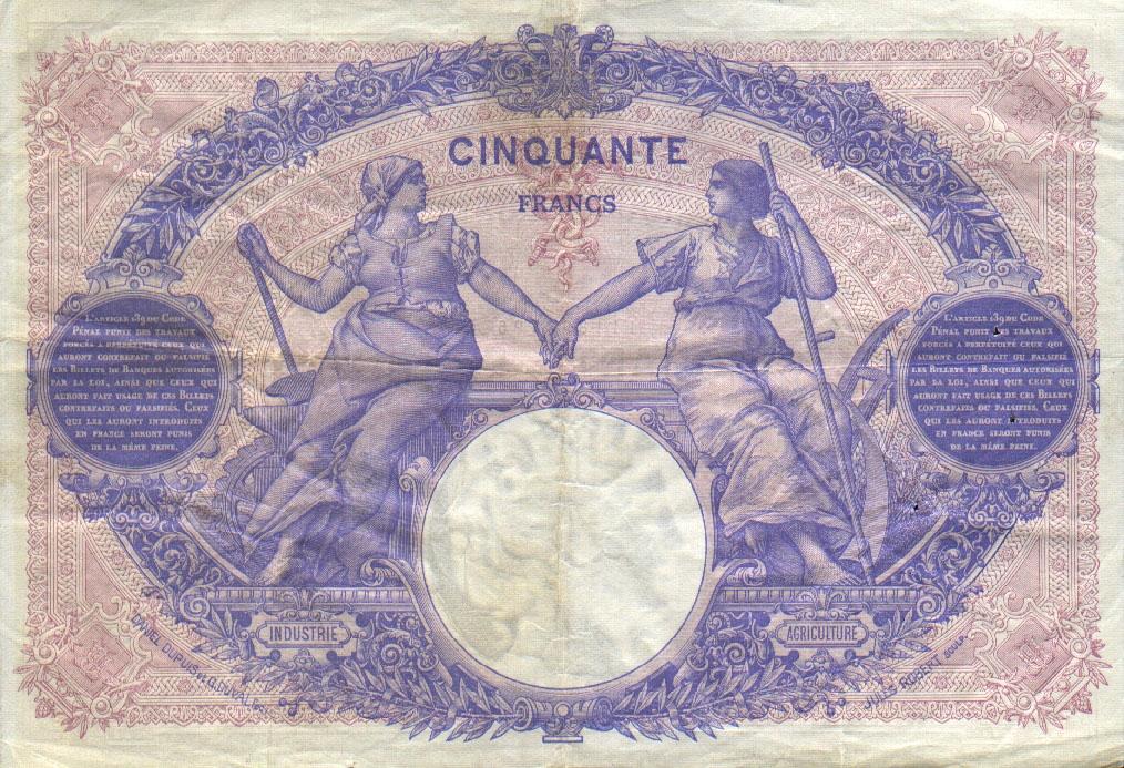 Back of France p64e: 50 Francs from 1907