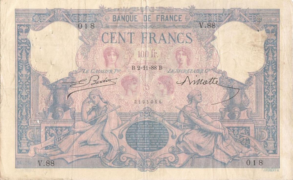 Front of France p65a: 100 Francs from 1888