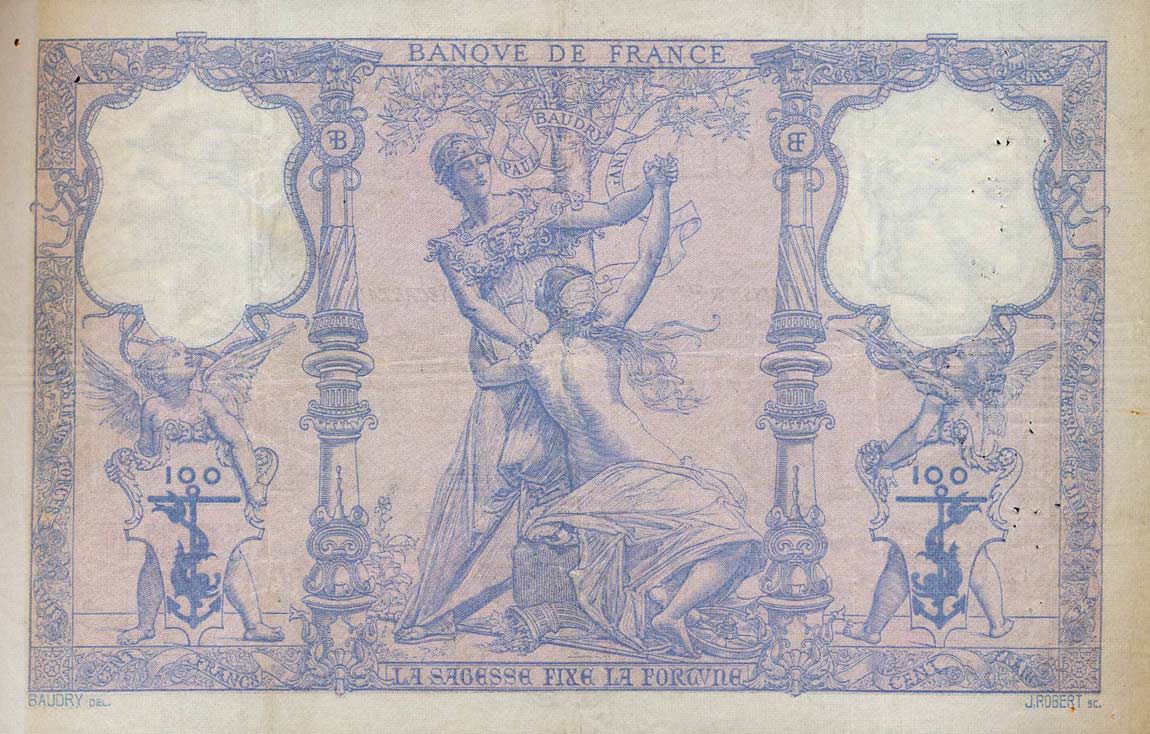 Back of France p65b: 100 Francs from 1890