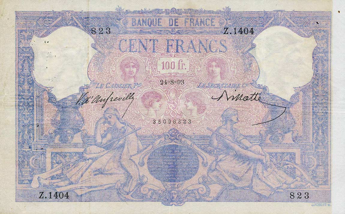 Front of France p65b: 100 Francs from 1890